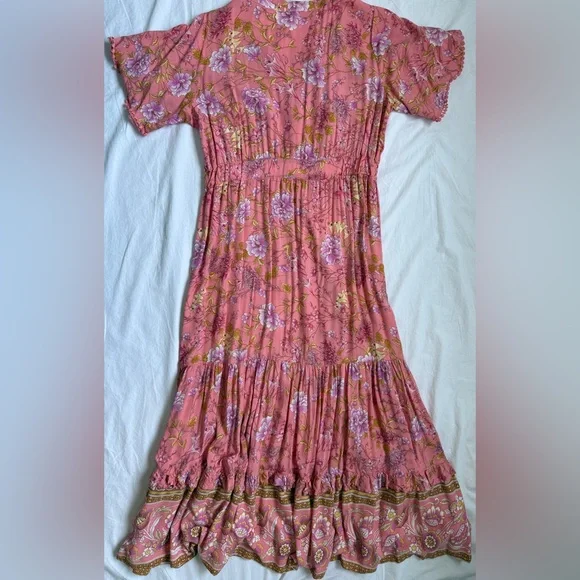 Pink Floral V-Neck Maxi Dress with Tie Waist - Picture 6 of 6